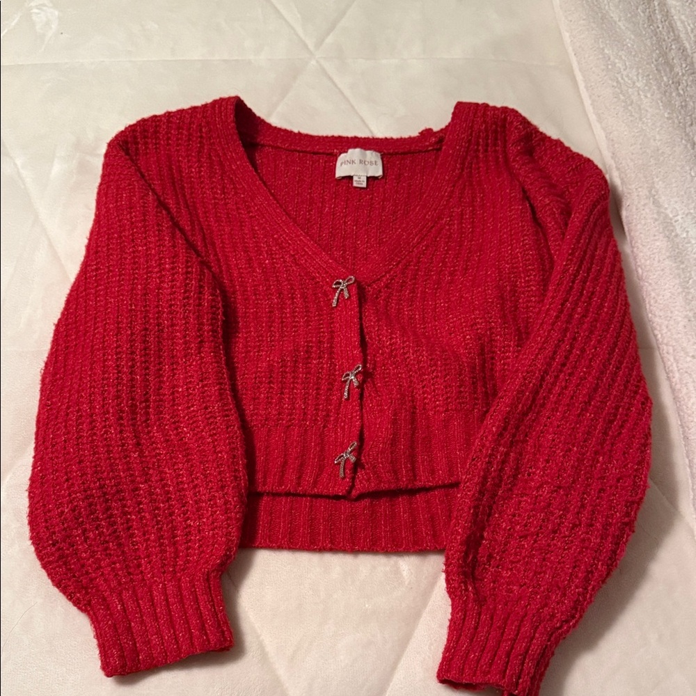 Pink Rose Vibrant Red Knit Cardigan